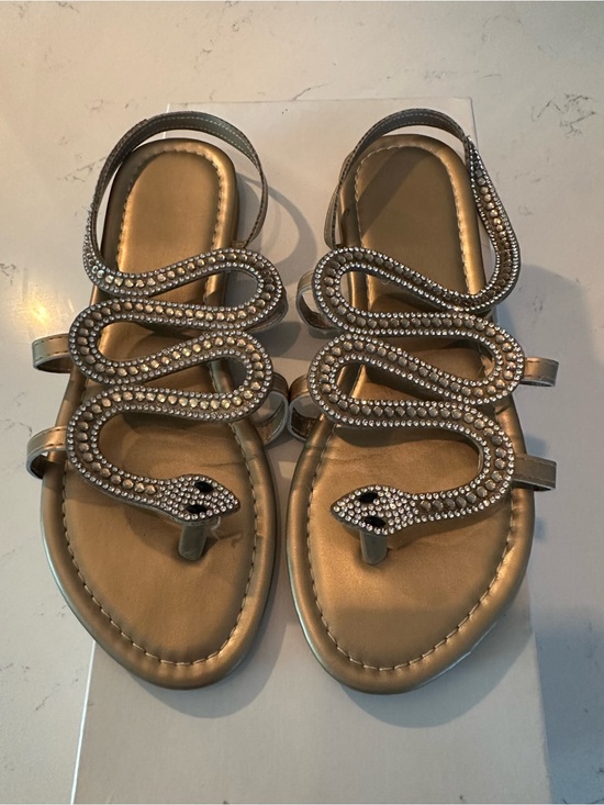 Shoes - Rhinestone Snake-Accent Gold Sandals
